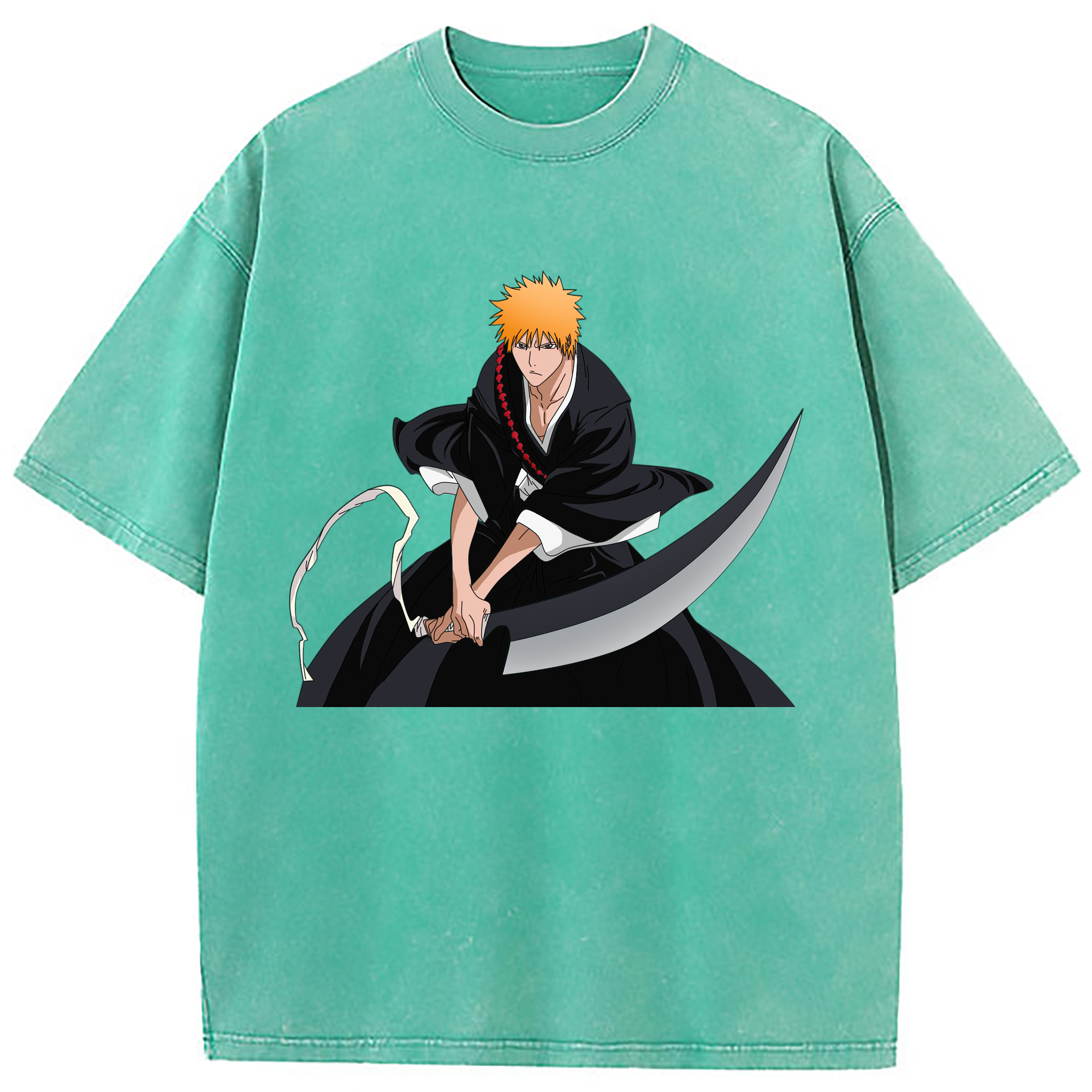 （画像用） ブリーチ 黒崎一護（くろさき いちご）BLEACH Kurosaki Ichigo 綿100% ヴィンテージ風 半袖Tシャツ（フロントプリント）